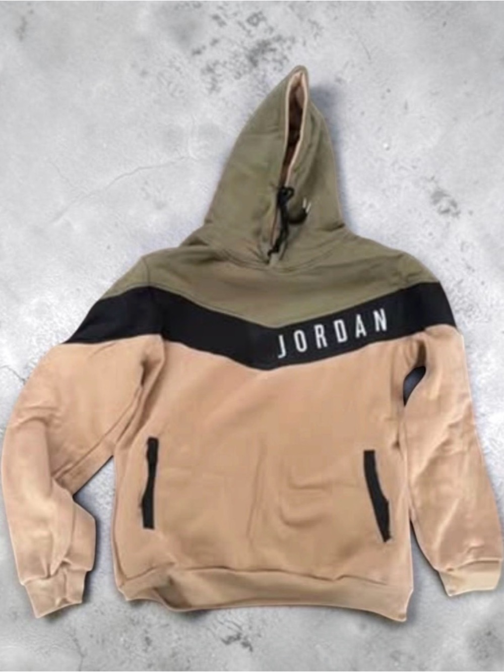 Jordan Two-Tone Hooded Pullover in Olive, Tan & Black